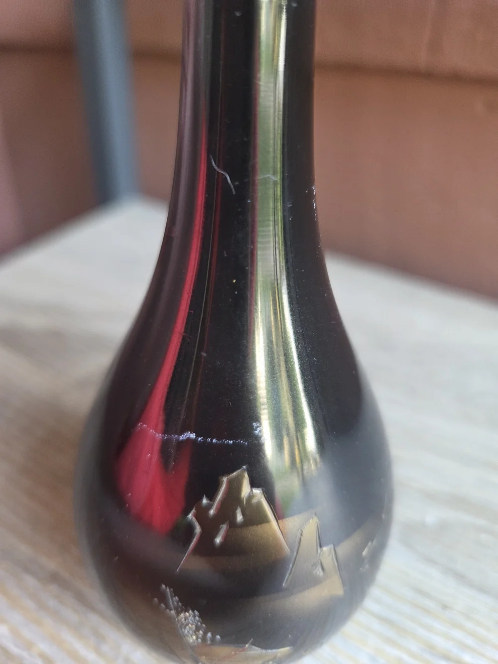 Vintage Japanese Chokin style Bud Vase Black Enamel Brass 6.5